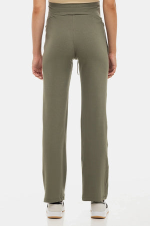 Prążkowane spodnie ciążowe – khaki