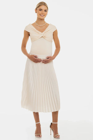 Plisowana satynowa spódnica ciążowa - kremowa