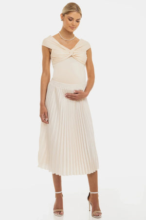 Plisowana satynowa spódnica ciążowa - kremowa