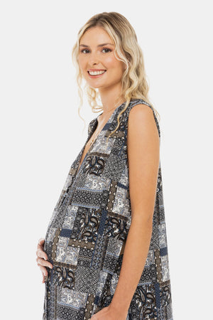 Plażowy ciążowy kaftan z geometrycznym wzorem