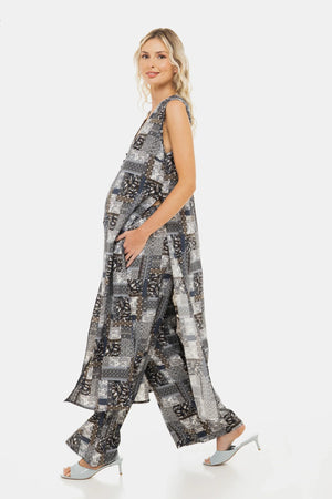Plażowy ciążowy kaftan z geometrycznym wzorem