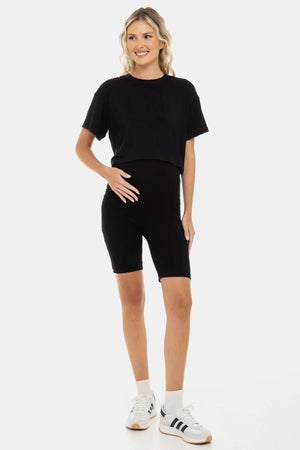 Miękki, podwójny leggins ciążowy – bezszwowy design - czarny