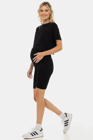 Miękki, podwójny leggins ciążowy – bezszwowy design - czarny
