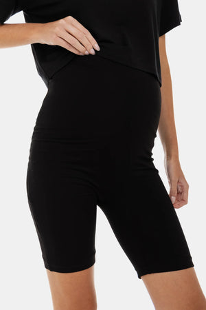 Miękki, podwójny leggins ciążowy – bezszwowy design - czarny