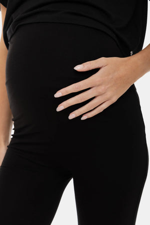 Miękki, podwójny leggins ciążowy – bezszwowy design - czarny