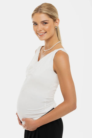 Top ciążowy i do karmienia z drapowanym dekoltem – ecru