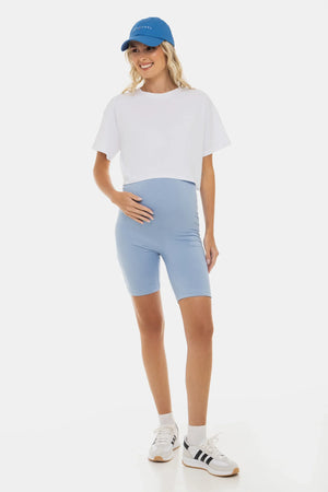 Miękki, podwójny leggins ciążowy - bezszwowy design - jasnoniebieski