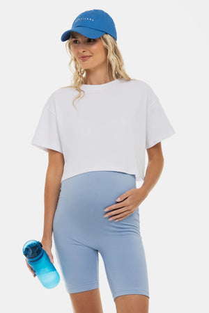 Miękki, podwójny leggins ciążowy - bezszwowy design - jasnoniebieski