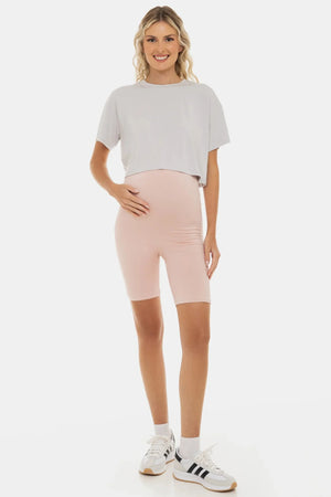 Miękki, podwójny leggins ciążowy – bezszwowy design - popielaty róż