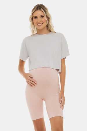Miękki, podwójny leggins ciążowy – bezszwowy design - popielaty róż