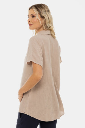 Bawełniana bluzka ciążowa i do karmienia – beżowa