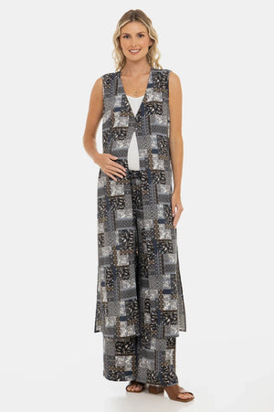 Plażowy ciążowy kaftan z geometrycznym wzorem