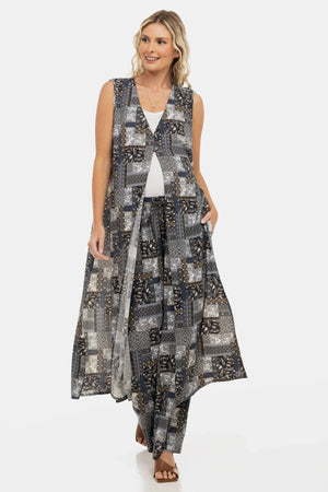 Plażowy ciążowy kaftan z geometrycznym wzorem