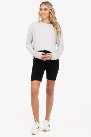Miękki, podwójny leggins ciążowy – bezszwowy design - czarny