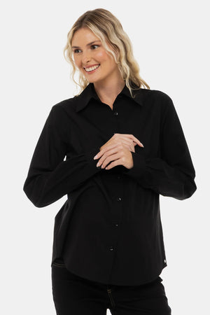 Bawełniana koszula 2 w 1 ciążowa i do karmienia – czarna