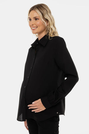 Bawełniana koszula 2 w 1 ciążowa i do karmienia – czarna