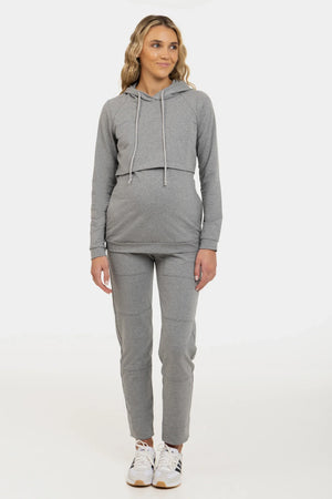 Bawełniany sweatshirt ciążowy i do karmienia z kapturem - szary