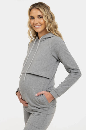 Bawełniany sweatshirt ciążowy i do karmienia z kapturem - szary