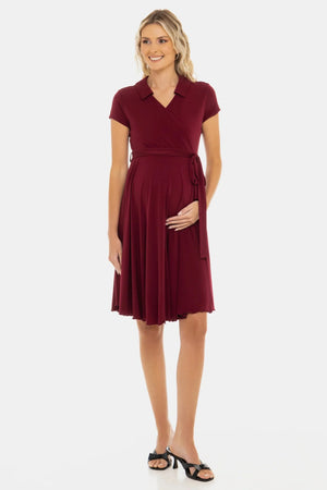 Zwiewna sukienka ciążowa i do karmienia kopertowa – bordowa