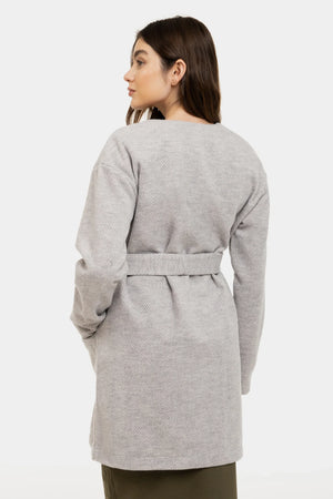 Jasnoszary kardigan ciążowy z paskiem