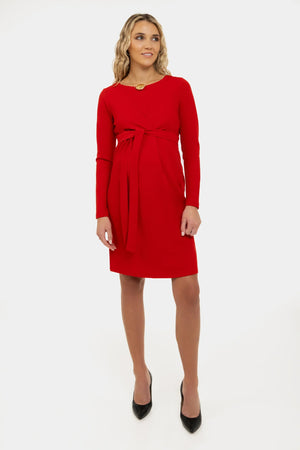 Sukienka ciążowa i do karmienia z paskiem – czerwona