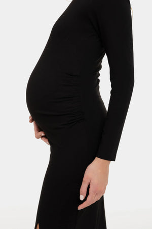 Długa sukienka ciążowa z rozcięciem - czarna