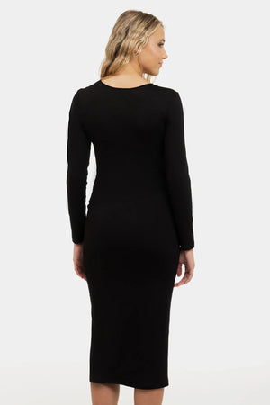 Długa sukienka ciążowa z rozcięciem - czarna