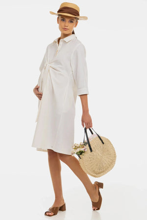 Sukienka koszulowa ciążowa i do karmienia z mieszanki lnu i bawełny