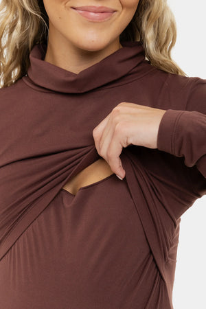 Sukienka ciążowa i do karmienia z golfem – bordowa