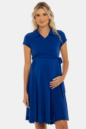 Zwiewna sukienka ciążowa i do karmienia kopertowa – niebieska