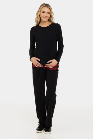 Czarna bluzka ciążowa i do karmienia z kraciastymi elementami