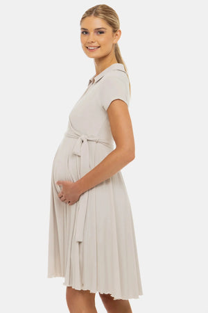 Ефирна рокля за бременни и кърмачки с прехвърляне - бежова