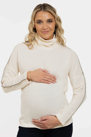 Sweter dzianinowy ciążowy z dekoracyjnym szwem - ecru