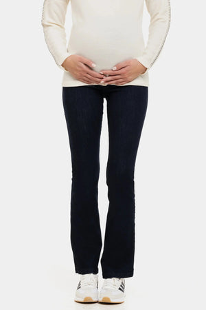 Ciemnoniebieskie jeansy ciążowe bootcut