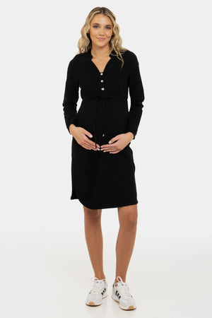 Elastyczna czarna sukienka ciążowa i do karmienia