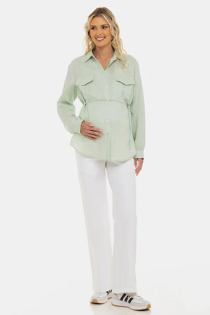 Lniana koszula ciążowa i do karmienia - jasna mięta