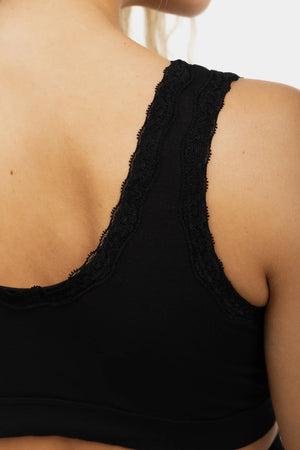 Bawełniany biustonosz ciążowy i do karmienia z koronką – czarny