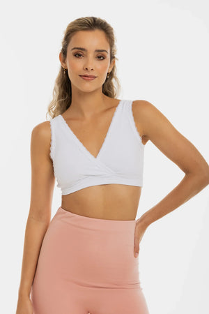 Bawełniany biustonosz ciążowy i do karmienia z koronką – biały