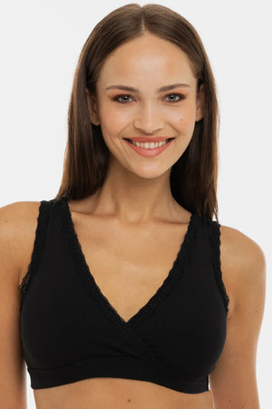 Bawełniany biustonosz ciążowy i do karmienia z koronką – czarny