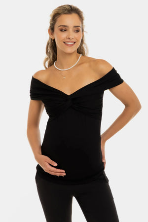 Elegancka bluzka ciążowa z węzłem - czarna