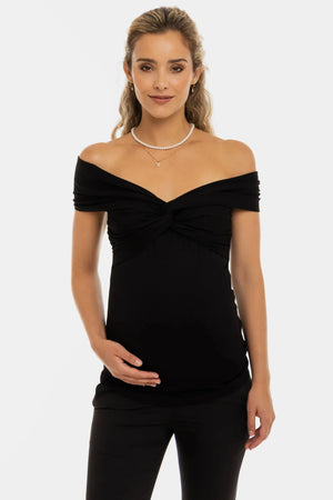 Elegancka bluzka ciążowa z węzłem - czarna
