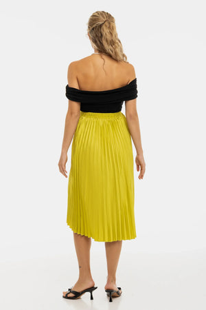 Plisowana satynowa spódnica ciążowa - limonkowa