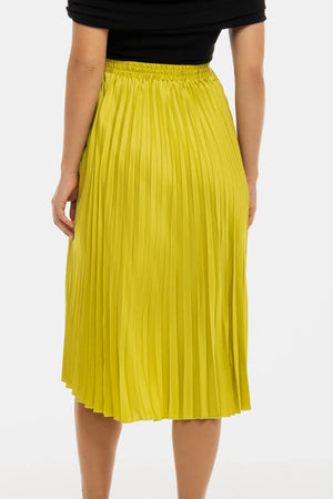 Plisowana satynowa spódnica ciążowa - limonkowa