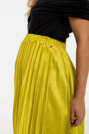 Plisowana satynowa spódnica ciążowa - limonkowa