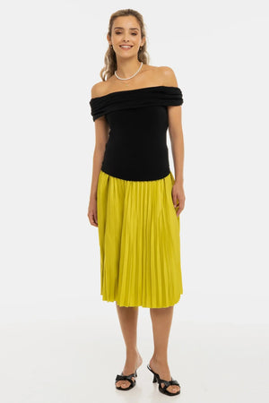 Plisowana satynowa spódnica ciążowa - limonkowa