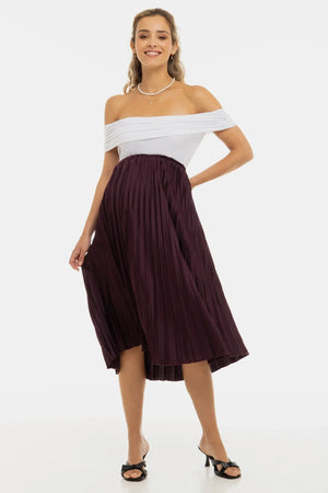 Plisowana satynowa spódnica ciążowa - bordowa
