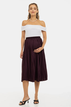 Plisowana satynowa spódnica ciążowa - bordowa