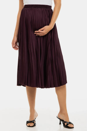 Plisowana satynowa spódnica ciążowa - bordowa
