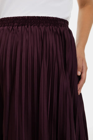 Plisowana satynowa spódnica ciążowa - bordowa