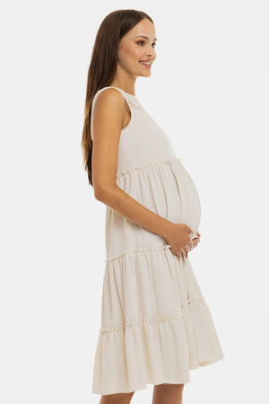Zwiewna sukienka ciążowa z koronkowymi elementami – ecru